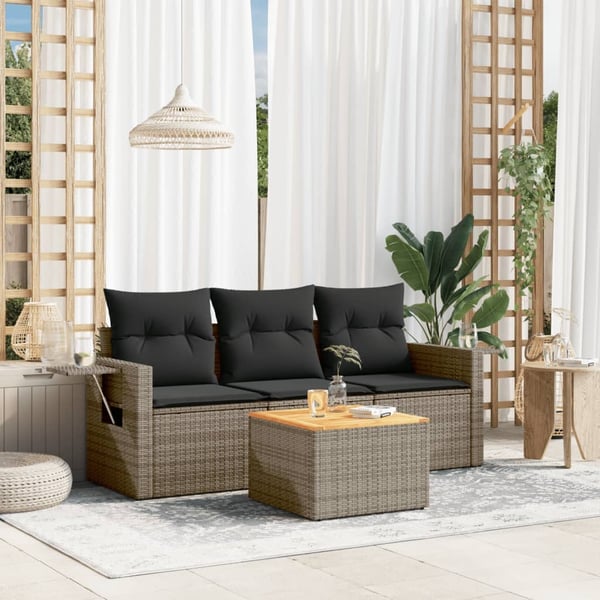 vidaXL sofasæt til haven 4 dele med hynder polyrattan grå