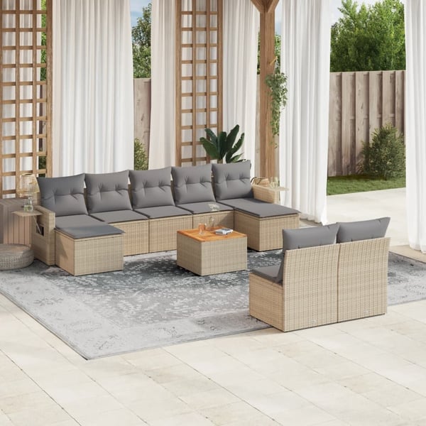 vidaXL havesofasæt 10 dele med hynder polyrattan beige