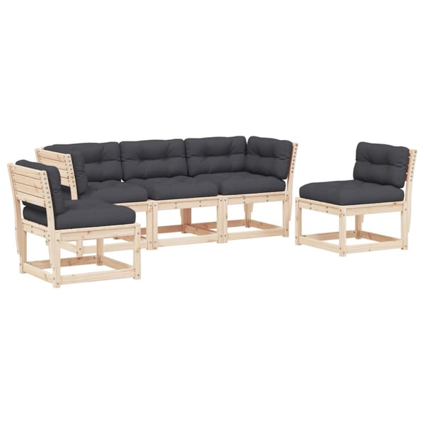 vidaXL sofasæt til haven 5 dele med hynder massivt fyrretræ