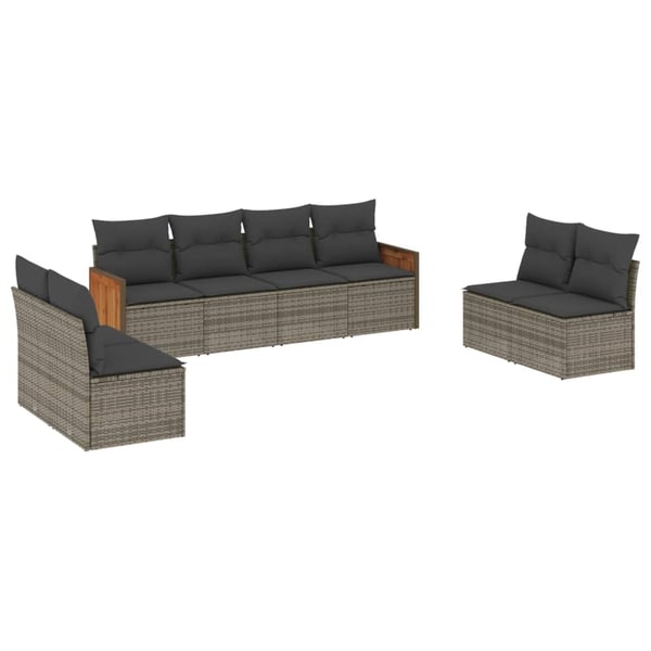 vidaXL sofasæt til haven 8 dele med hynder polyrattan grå