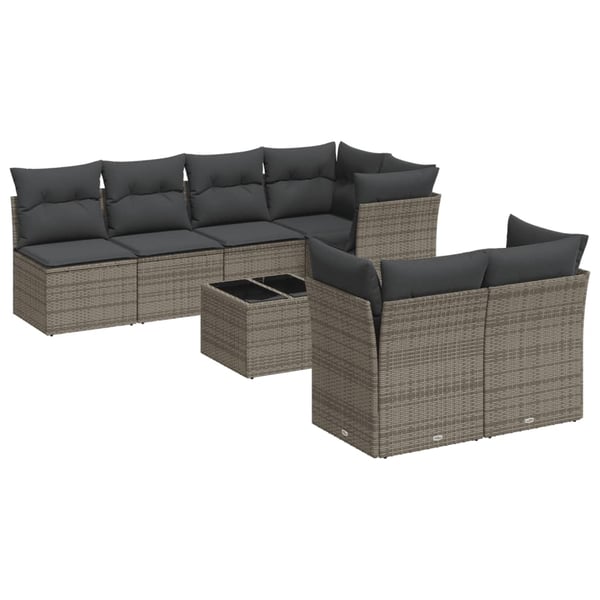 vidaXL sofasæt til haven 8 dele med hynder polyrattan grå