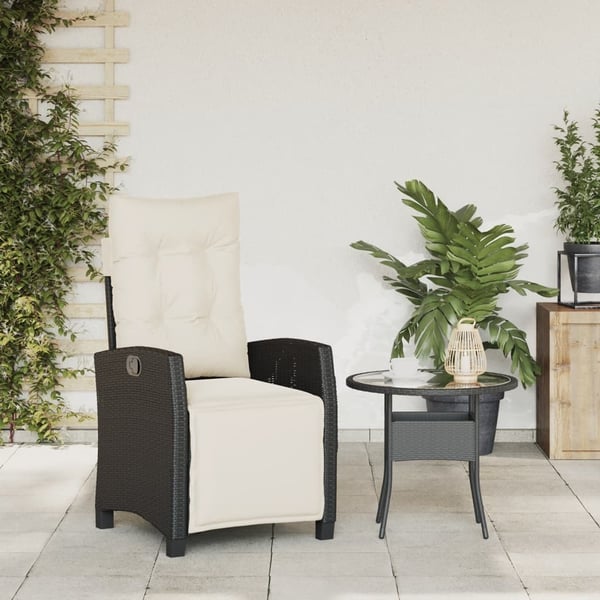 vidaXL havestol med justerbart ryglæn og fodstøtte polyrattan sort
