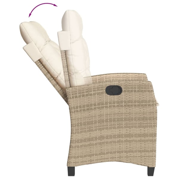vidaXL havestol med lænefunktion og hynder polyrattan beige