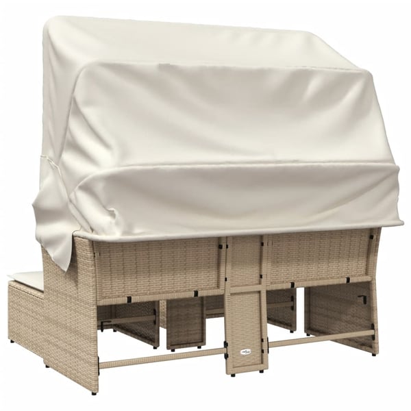 vidaXL 2-personers havesofa med baldakin og skamler polyrattan beige