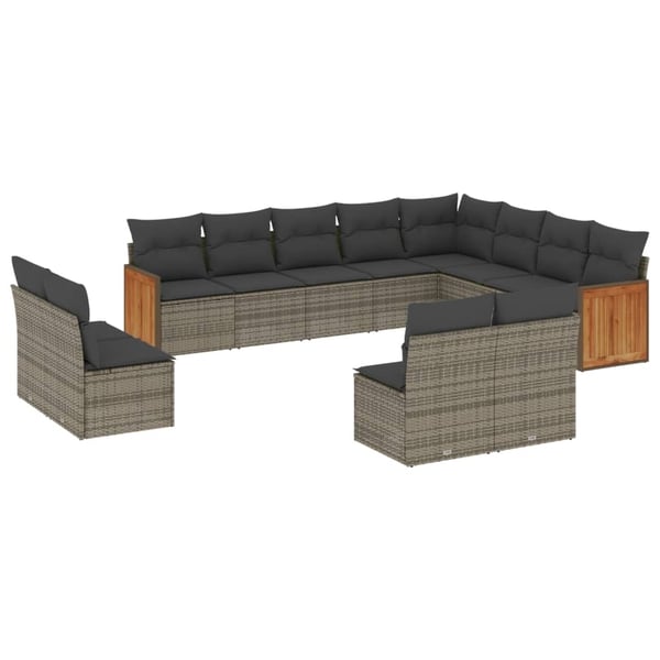 vidaXL sofasæt til haven 12 dele med hynder polyrattan grå