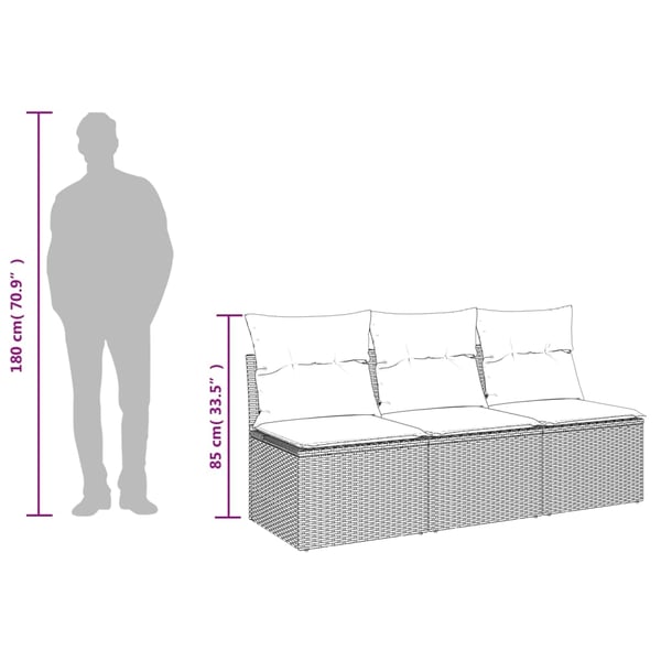 vidaXL 3-personers havesofa med hynder polyrattan grå