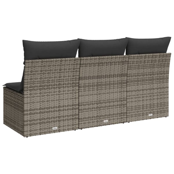 vidaXL 3-personers havesofa med hynder polyrattan grå