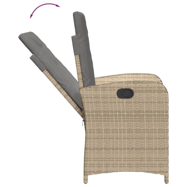 vidaXL havestol med lænefunktion og hynder polyrattan blandet beige