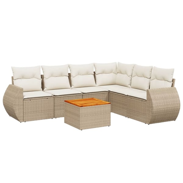 vidaXL sofasæt til haven 7 dele med hynder polyrattan beige