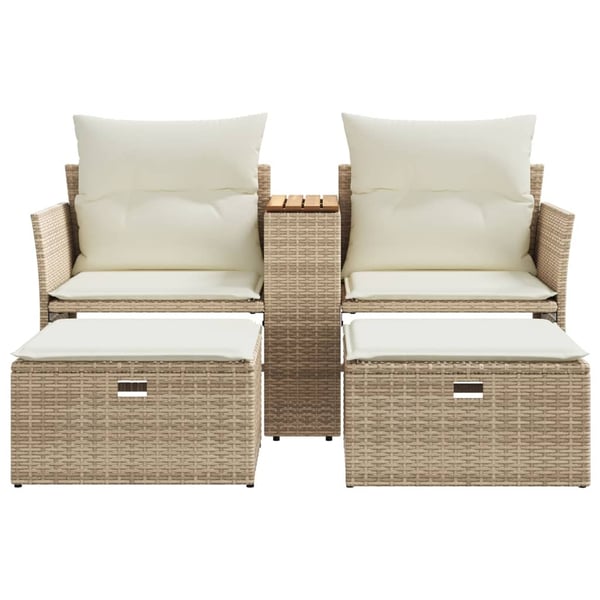 vidaXL 2-personers havesofa med skamler polyrattan beige