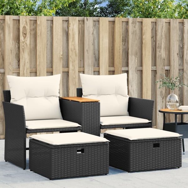 vidaXL 2-personers havesofa med skamler polyrattan sort
