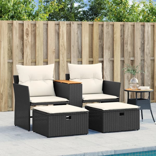 vidaXL 2-personers havesofa med skamler polyrattan sort