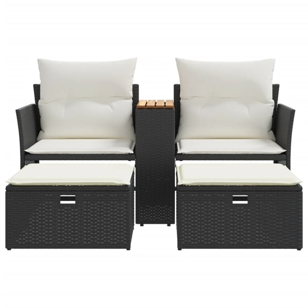vidaXL 2-personers havesofa med skamler polyrattan sort