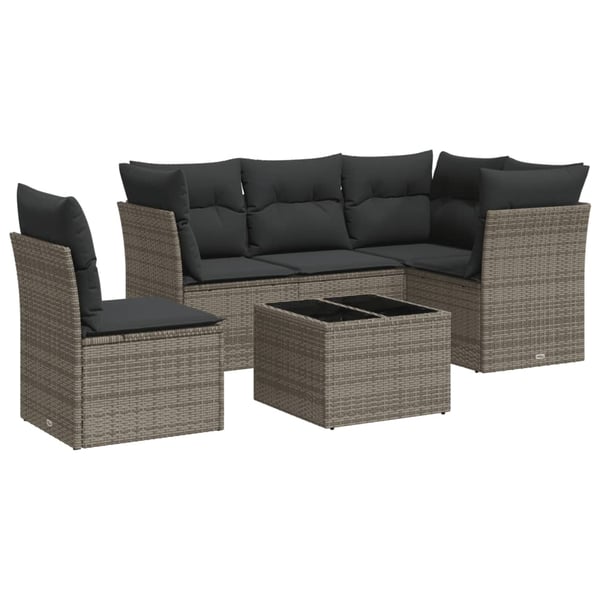 vidaXL sofasæt til haven 6 dele med hynder polyrattan grå