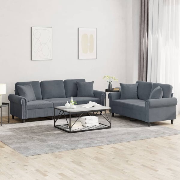 vidaXL sofasæt 2 dele med puder velour mørkegrå