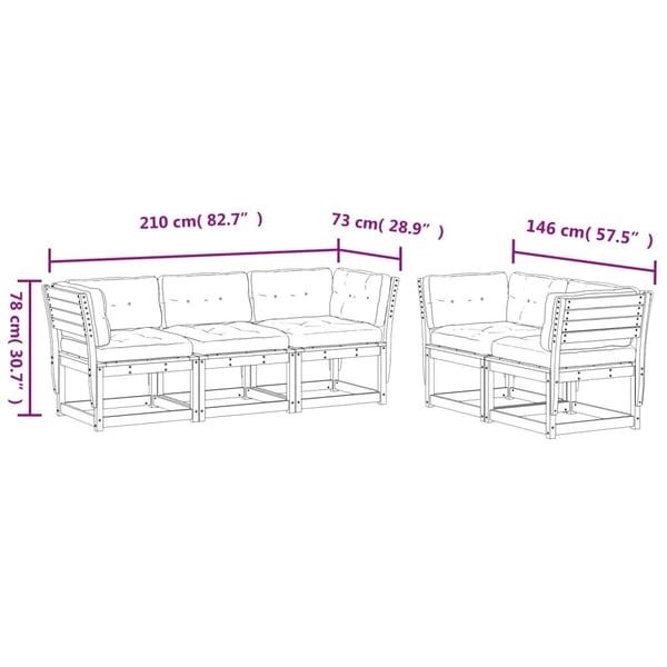 vidaXL sofasæt til haven 5 dele med hynder massivt fyrretræ