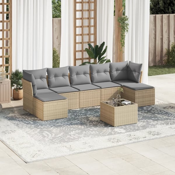 vidaXL sofasæt til haven 8 dele med hynder polyrattan beige