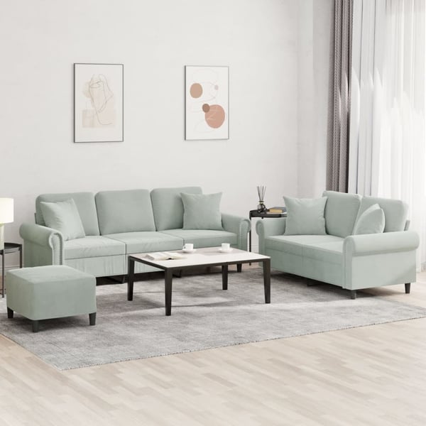 vidaXL sofasæt 3 dele med puder velour lysegrå