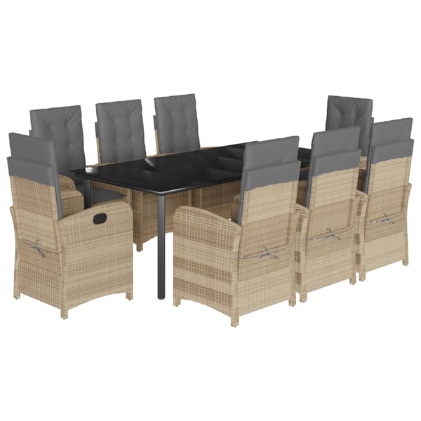 vidaXL spisebordssæt til haven 9 dele med hynder polyrattan beige