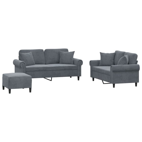 vidaXL sofasæt 3 dele med puder velour mørkegrå