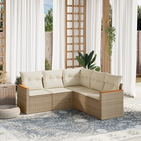 vidaXL sofasæt til haven 5 dele med hynder polyrattan beige
