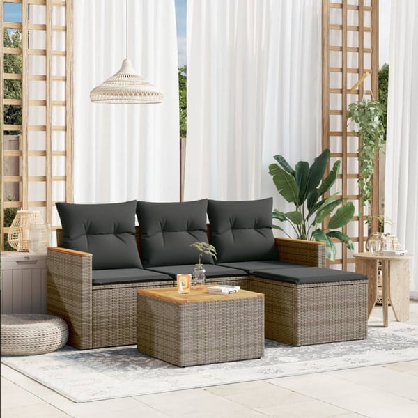 vidaXL sofasæt 5 dele med hynder polyrattan grå