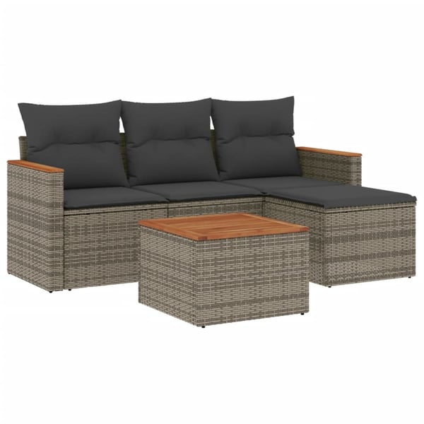 vidaXL sofasæt 5 dele med hynder polyrattan grå