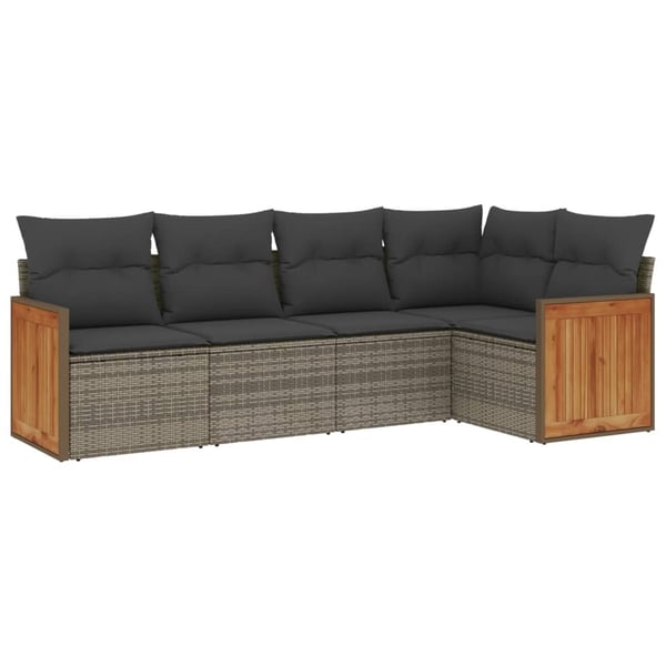 vidaXL sofasæt 5 dele med hynder polyrattan grå