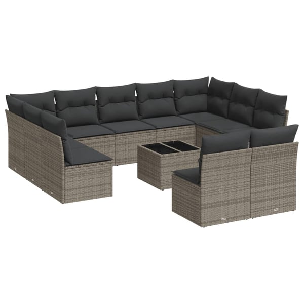 vidaXL sofasæt til haven 12 dele med hynder polyrattan grå