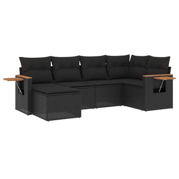 vidaXL sofasæt til haven 6 dele med hynder polyrattan sort