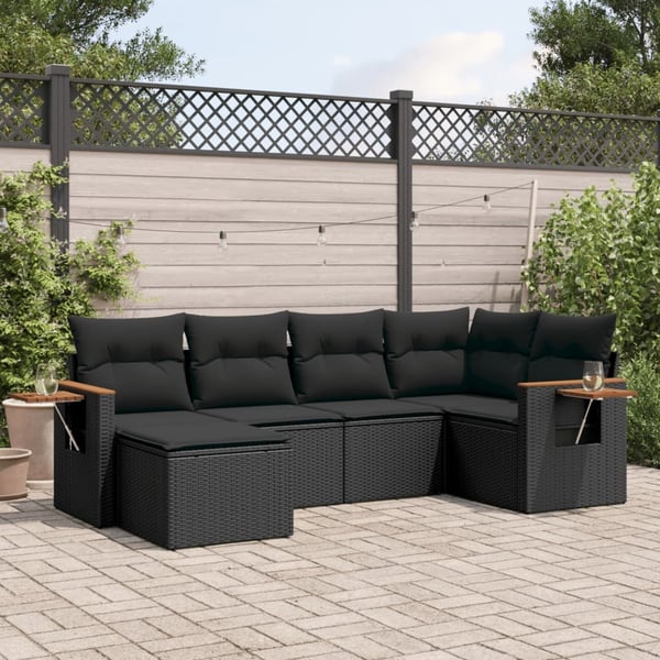 vidaXL sofasæt til haven 6 dele med hynder polyrattan sort