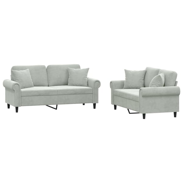 vidaXL sofasæt 2 dele med puder velour lysegrå