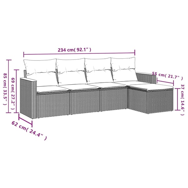 vidaXL sofasæt 5 dele med hynder polyrattan grå