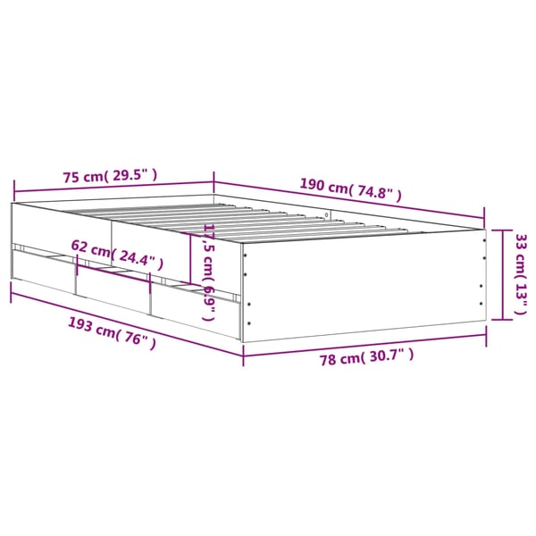 vidaXL Sengeramme med skuffer sonoma eik 75x190 cm konstruert tre