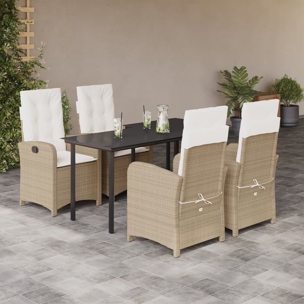 vidaXL spisebordssæt til haven 5 dele med hynder polyrattan beige