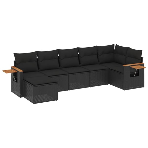 vidaXL sofasæt til haven 7 dele med hynder polyrattan sort