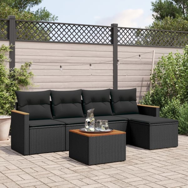 vidaXL sofasæt til haven 6 dele med hynder polyrattan sort
