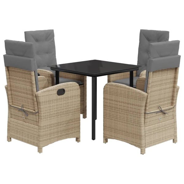 vidaXL spisebordssæt til haven 5 dele med hynder polyrattan beige