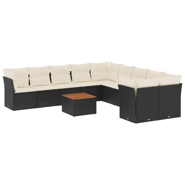 vidaXL sofasæt til haven 11 dele med hynder polyrattan sort