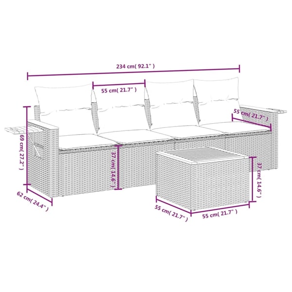 vidaXL sofasæt til haven 5 dele med hynder polyrattan beige