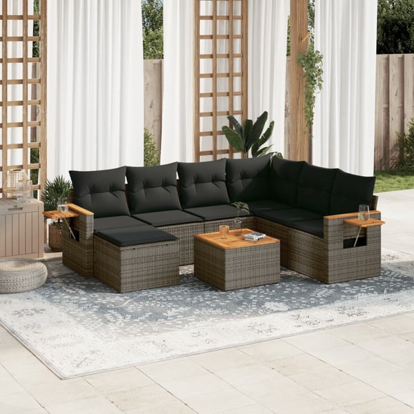 vidaXL sofasæt til haven 8 dele med hynder polyrattan grå