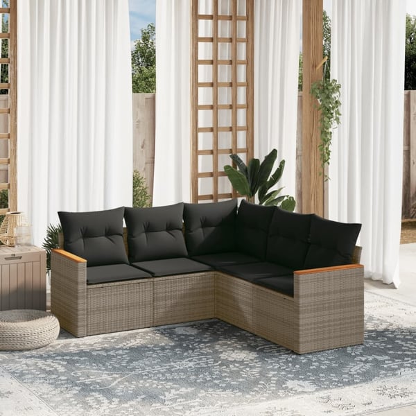 vidaXL sofasæt 5 dele med hynder polyrattan grå