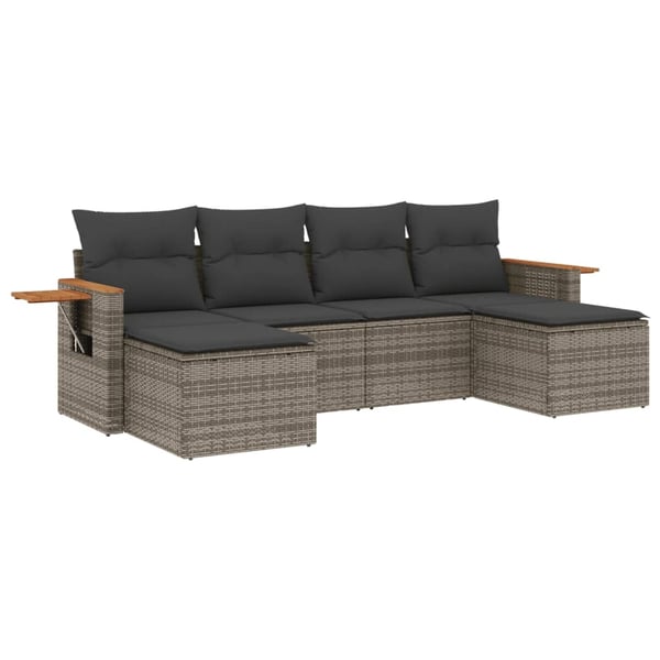 vidaXL sofasæt til haven 6 dele med hynder polyrattan grå
