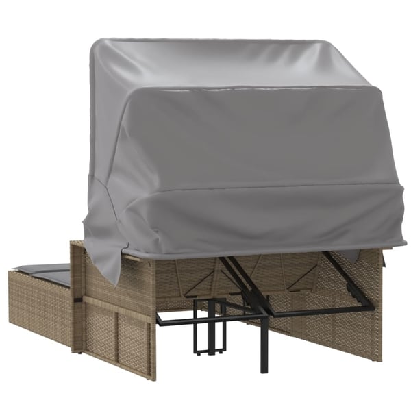 vidaXL solseng med baldakin og hynder polyrattan beige