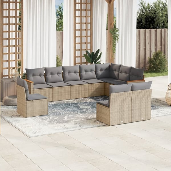 vidaXL sofasæt til haven 10 dele med hynder polyrattan beige