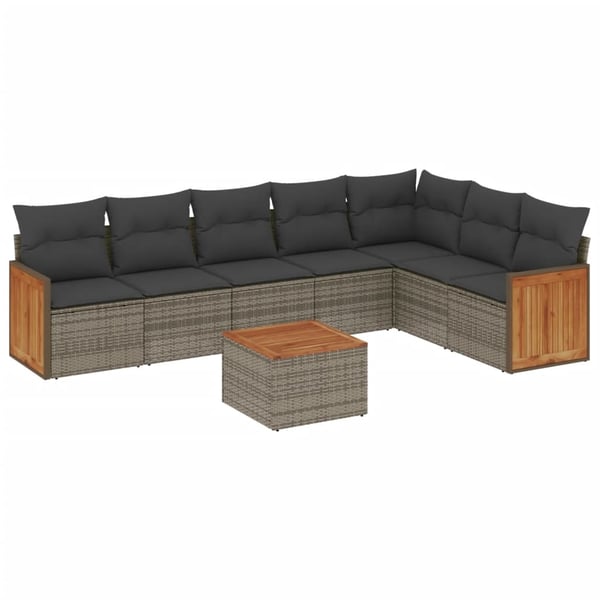 vidaXL sofasæt til haven 8 dele med hynder polyrattan grå