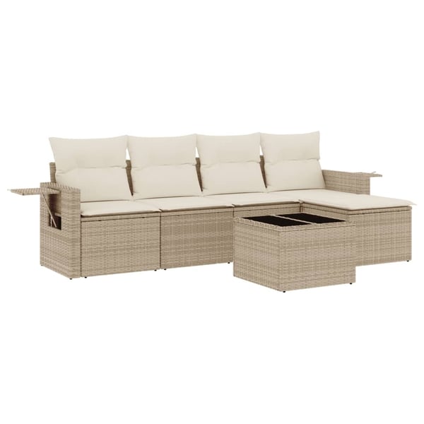vidaXL sofasæt til haven 6 dele med hynder polyrattan beige