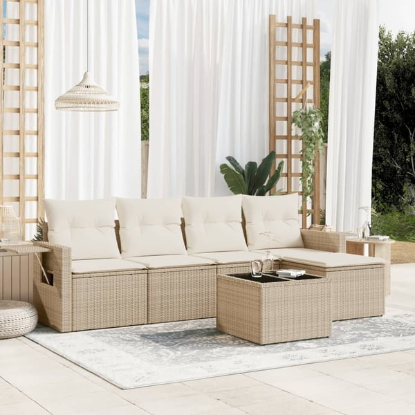 vidaXL sofasæt til haven 6 dele med hynder polyrattan beige