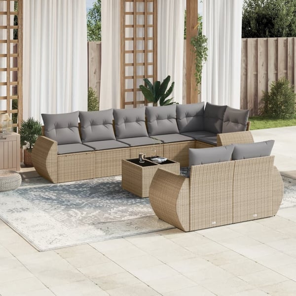 vidaXL sofasæt til haven 9 dele med hynder polyrattan beige