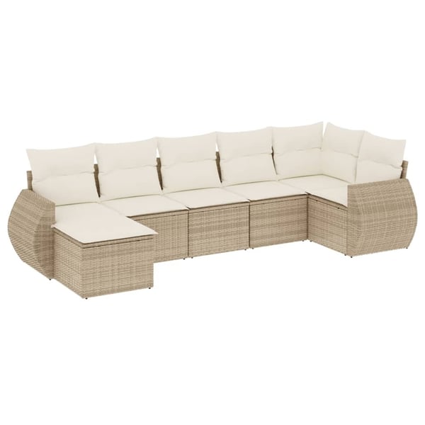 vidaXL sofasæt til haven 7 dele med hynder polyrattan beige